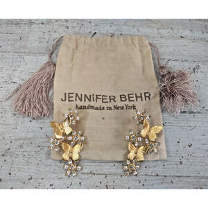 Jennifer Behr Goldtone Butterfly Rhinestone Flower Post Drop Earrings w/ Bag